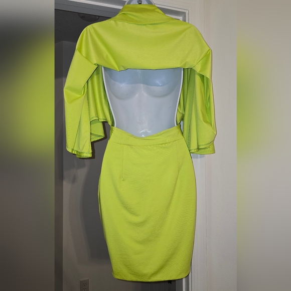 Custom chartreuse colored cocktail dress with draped open back design - Picture 5 of 9